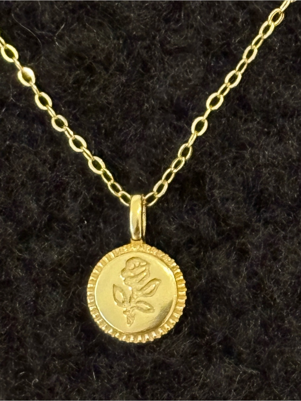 Dainty Sterling Silver Gold Plated Rose Coin Pendant Necklace Minimalist